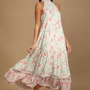Lulu’s NWT: Make It Special Cream Multi Print Tiered Maxi Dress